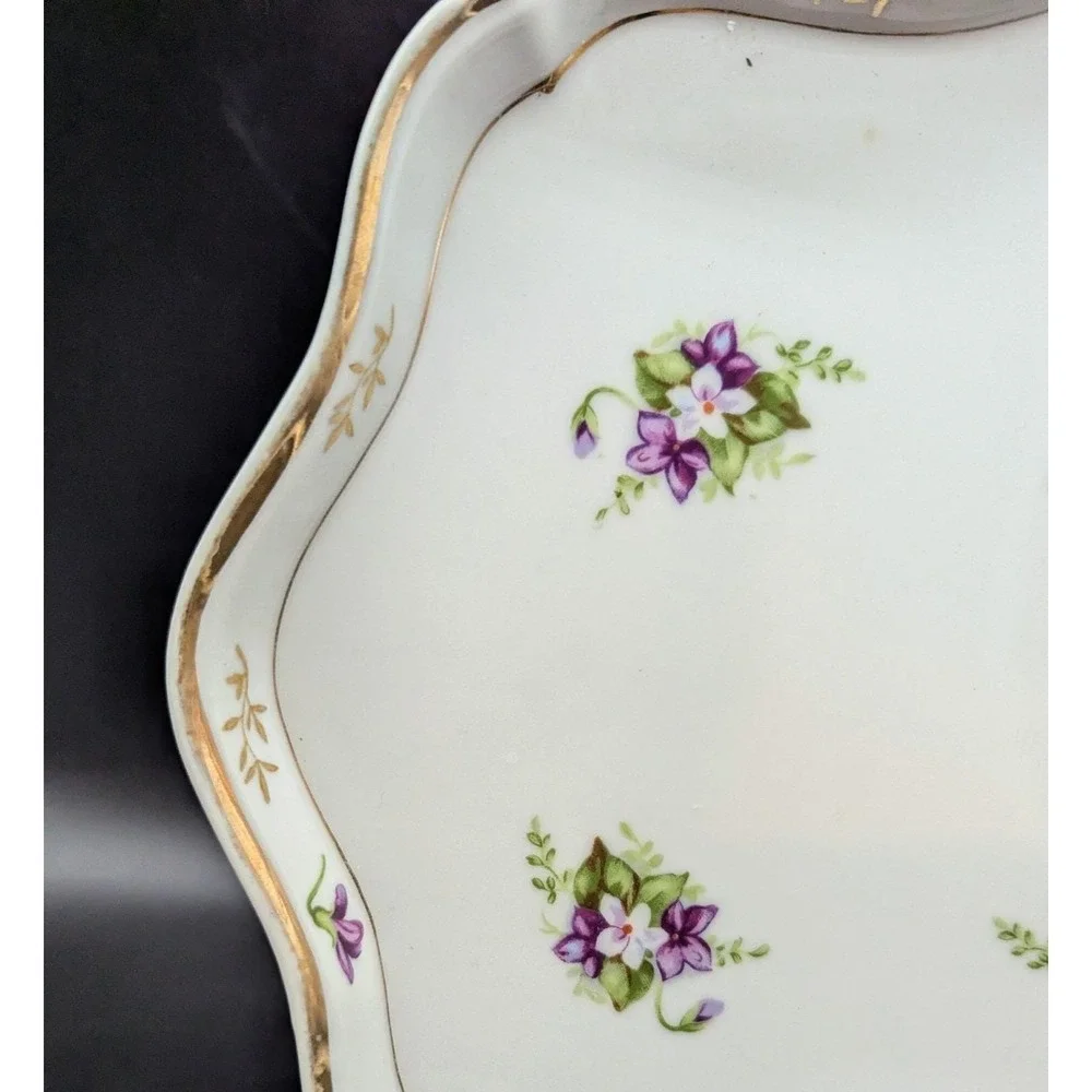 Vintage Hand Painted Porcelain Dresser Vanity Tray Flower Violet 12